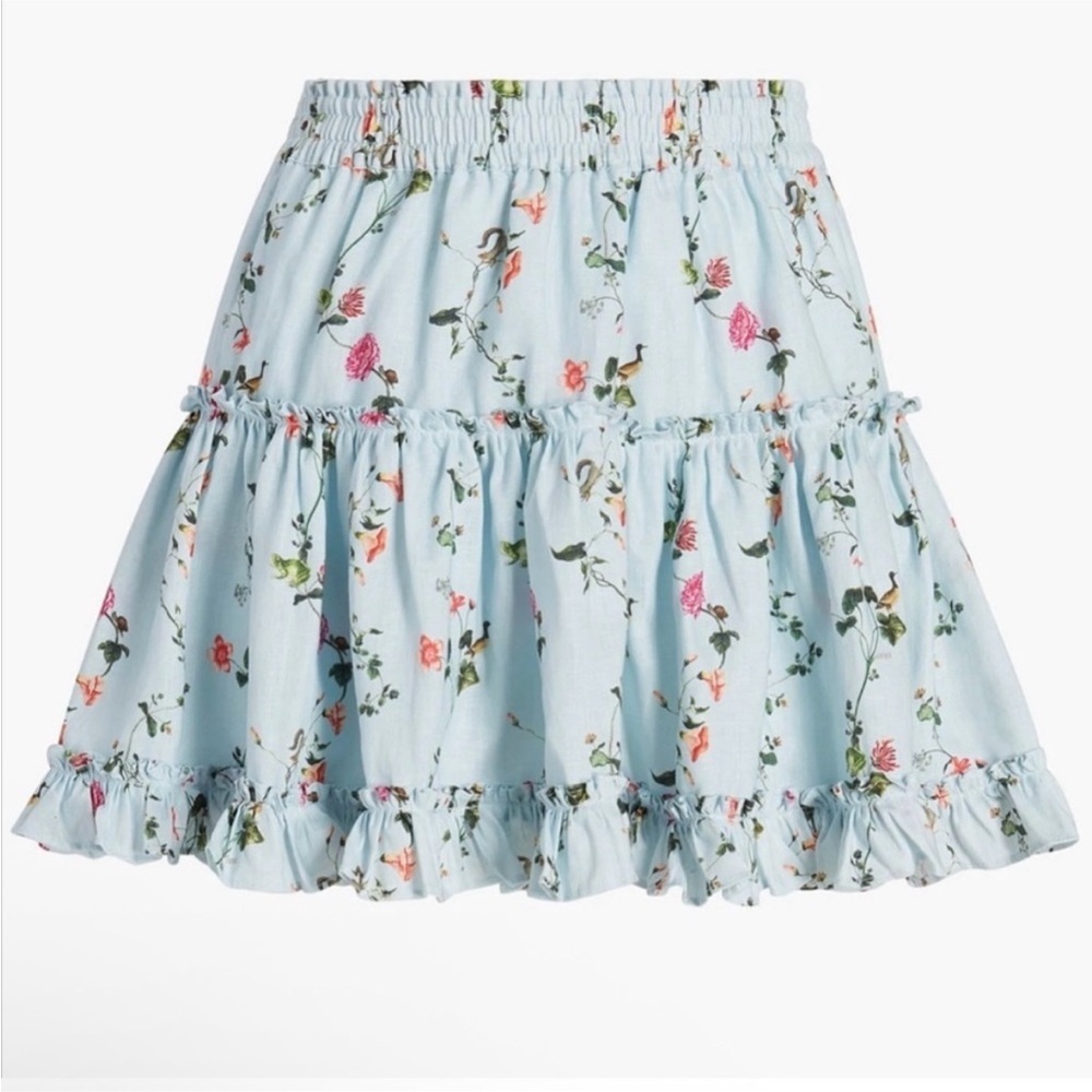 Hill House 100% Linen Pond Floral The Paz Tiered Ruffle Mini Skirt SZ Small - Picture 3 of 11